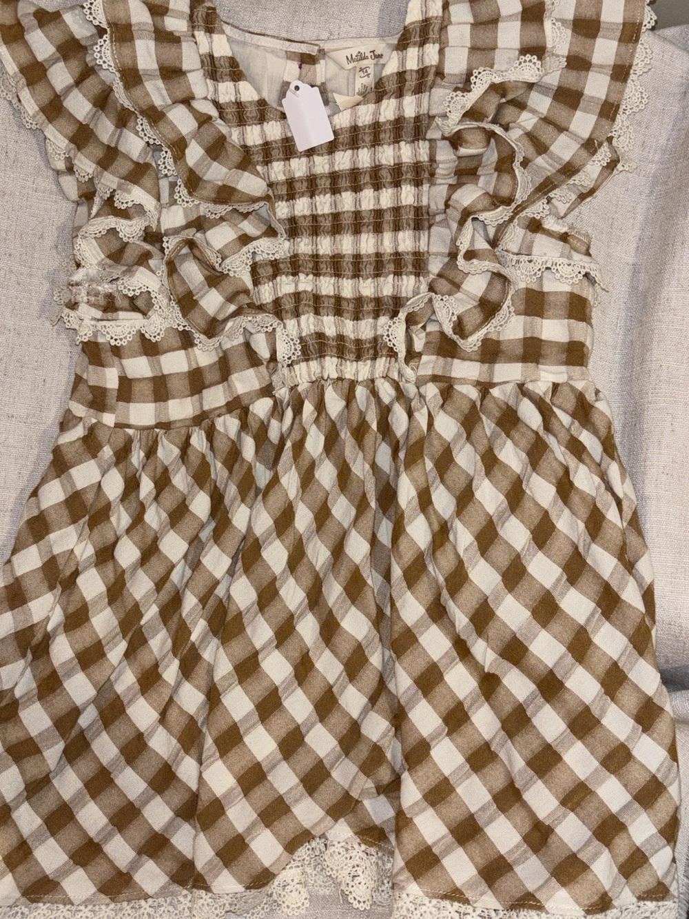Matilda Jane Brown and Cream Gingham Ruffle Blouse